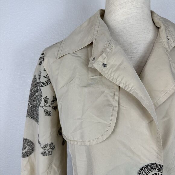 Uli Schneider Jacket Women US 8 Beige Paisley Rainbow Trench Coat Boho - Picture 3 of 12